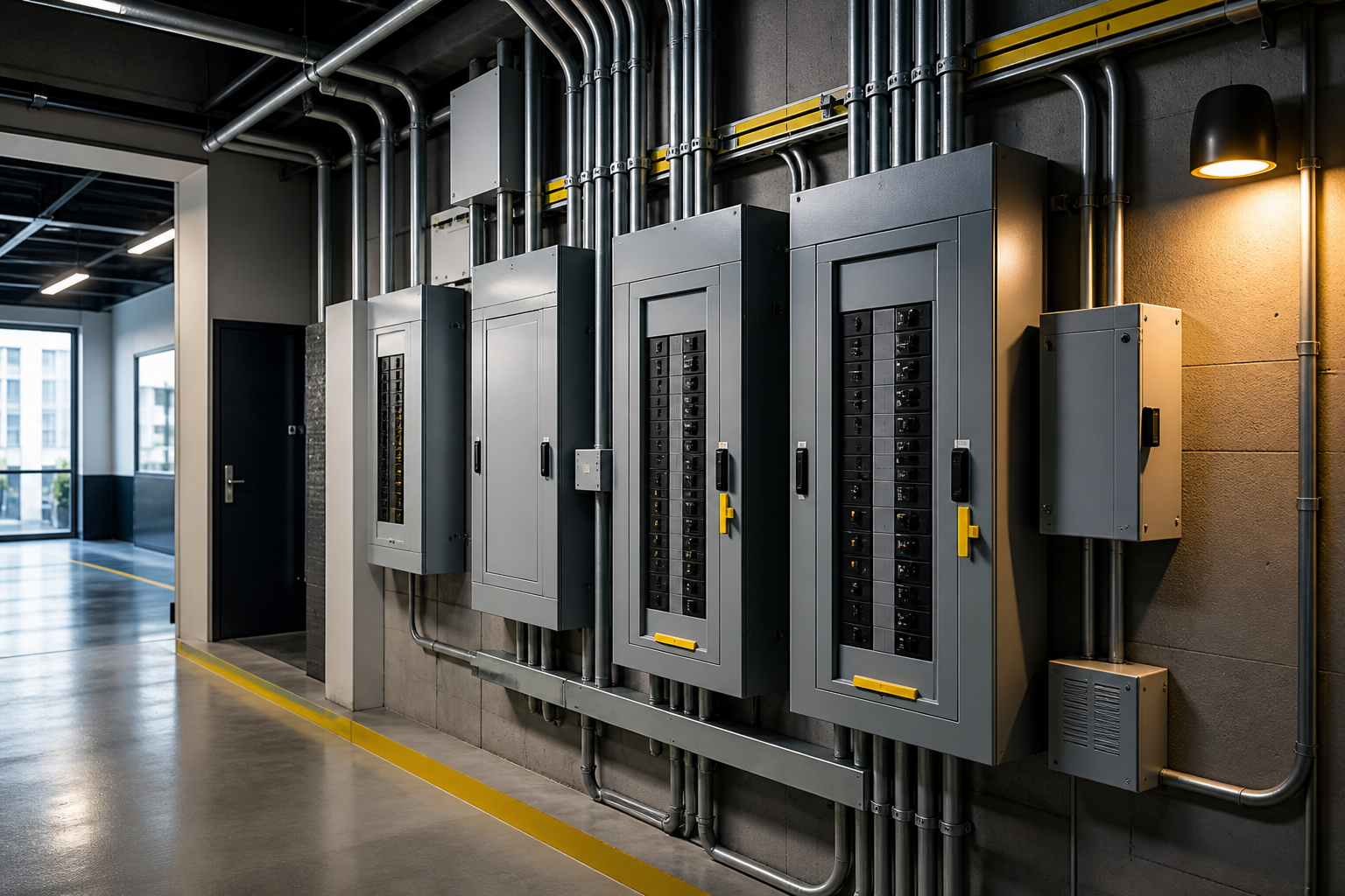 Infraestrutura elétrica predial organizada em ambiente técnico